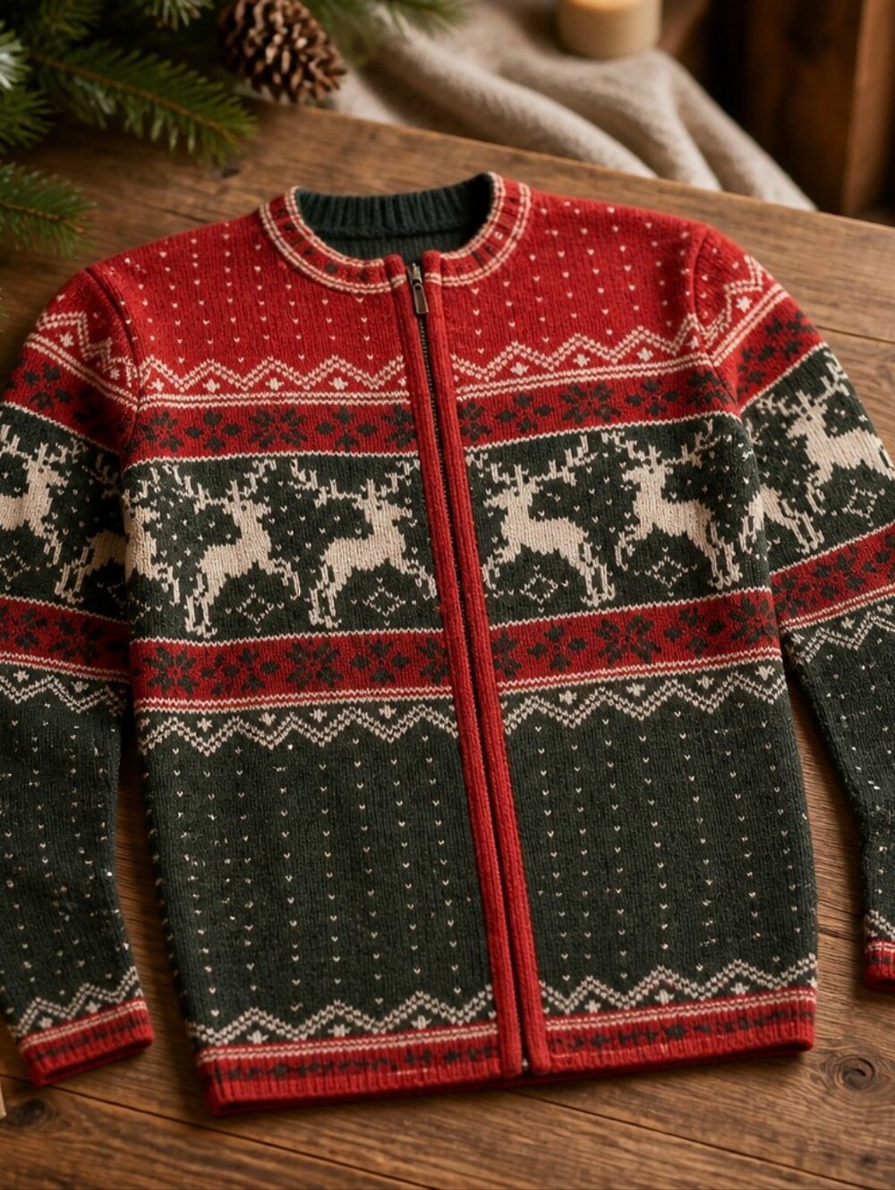 Vintage Croft & Barrow‎ Sweater Nordic Christmas Relaxed Fit Zippered Front Sz M